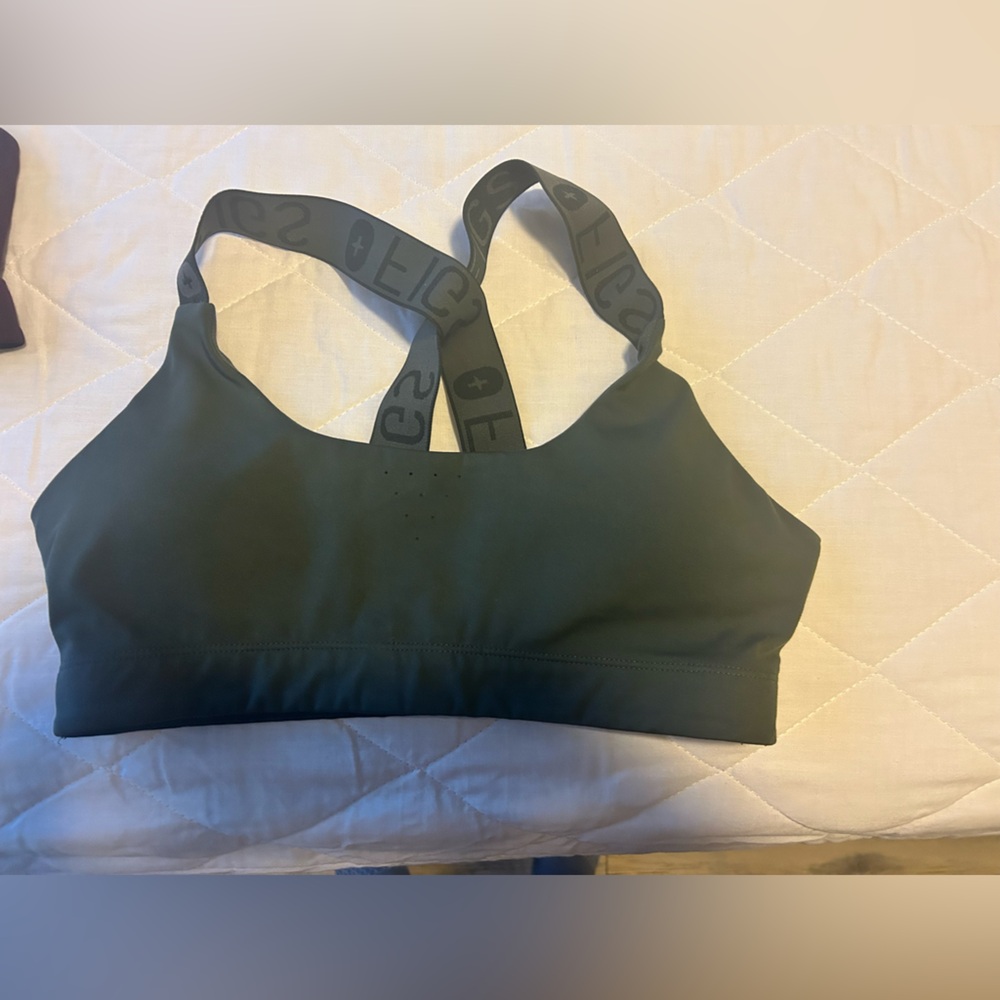 Figs Dark Gren Sports Bra with Logo Detail